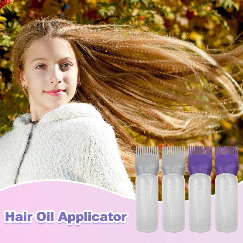 ELANE 4 Pack Hair Oiler Comb Bottle,Root Comb Applicator Bottle for Hair Oil Scalp Hair Oiling Applicator(Grey+Purple) - Image 4